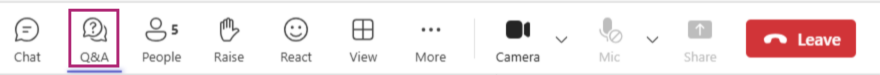 Teams toolbar with 2nd button from left 'Q & A' highlighted