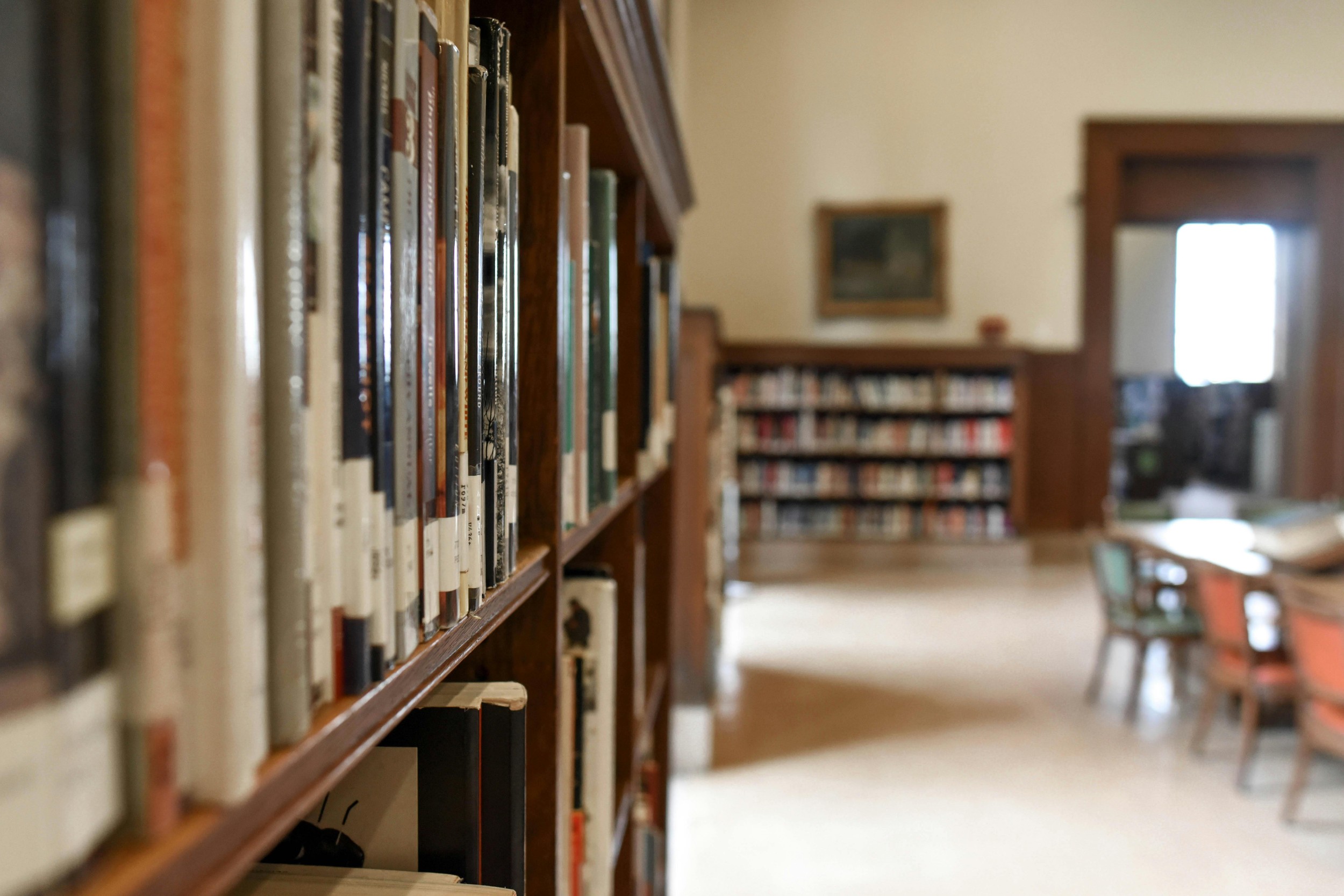 Library shelves with books