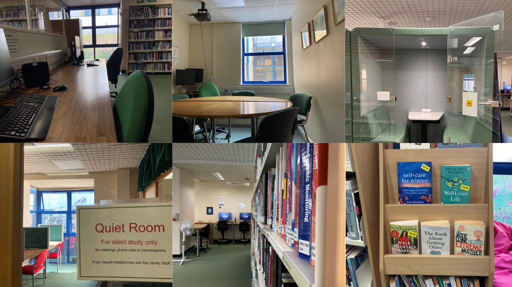 Multiple pictures showing different angles of Frimley Library